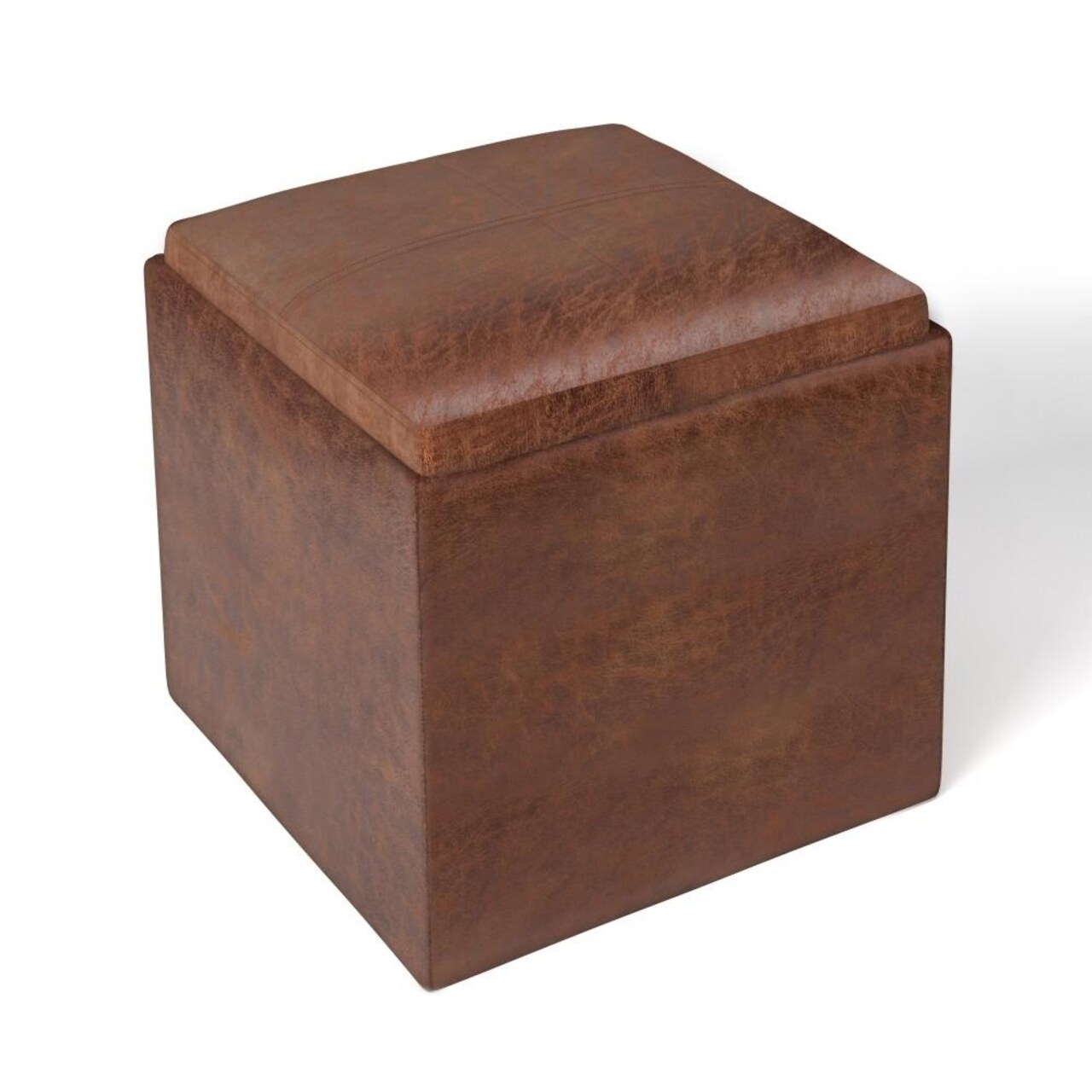 Simplihome Rockwood 17"Square Cube Storage Ottoman With Tray, Coffee Table